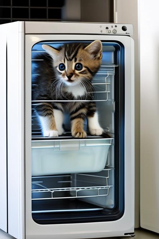 kitten in a fridge